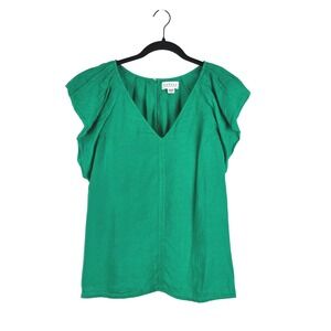 Velvet by Graham & Spencer Ava Linen Ruffle Sleeve Top Kelly Green XL